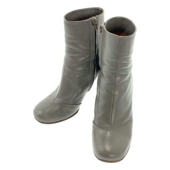 Celine - Phoebe Period Leather Ankle Heel Boots - 37 - Grey...
